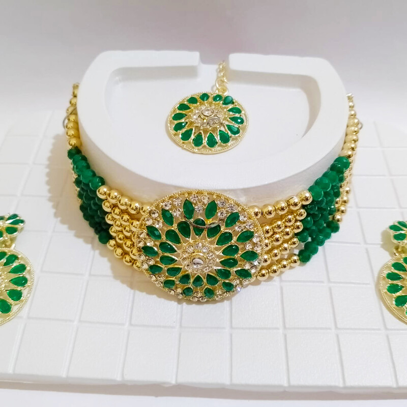 Stylish Kundan Studded Choker Necklace Set For Girl & Women - Design #1 - Imitation Jewellery