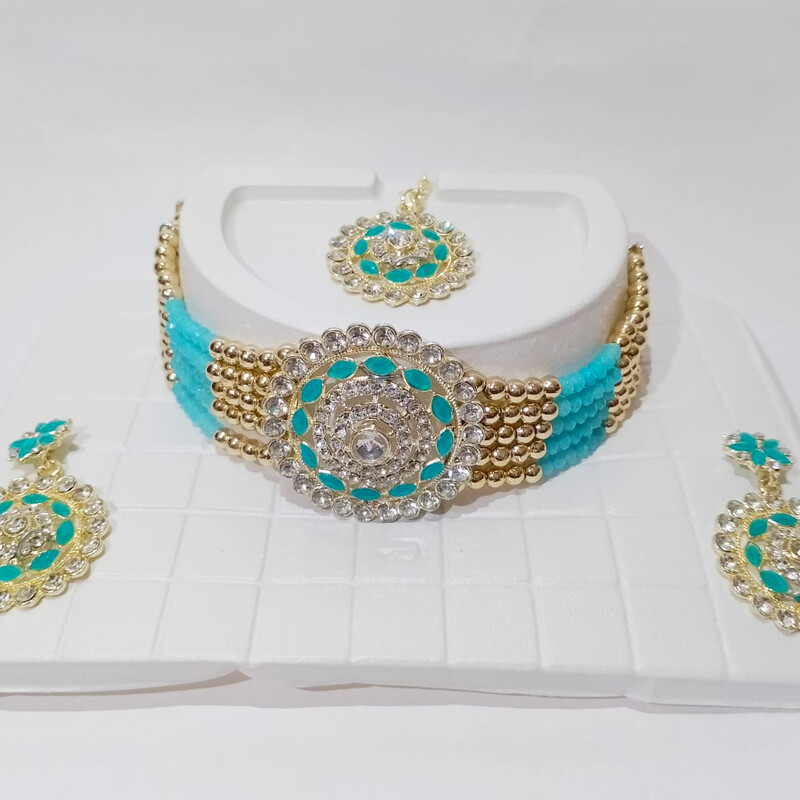 Stylish Kundan Studded Choker Necklace Set For Girl & Women - Design #2 - Imitation Jewellery