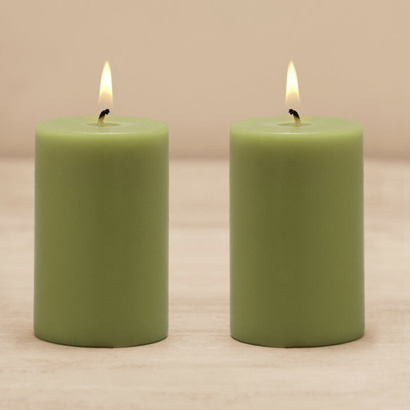 2 Pieces Green Lime Basil And Crush Pillar Small Pillar Candles
