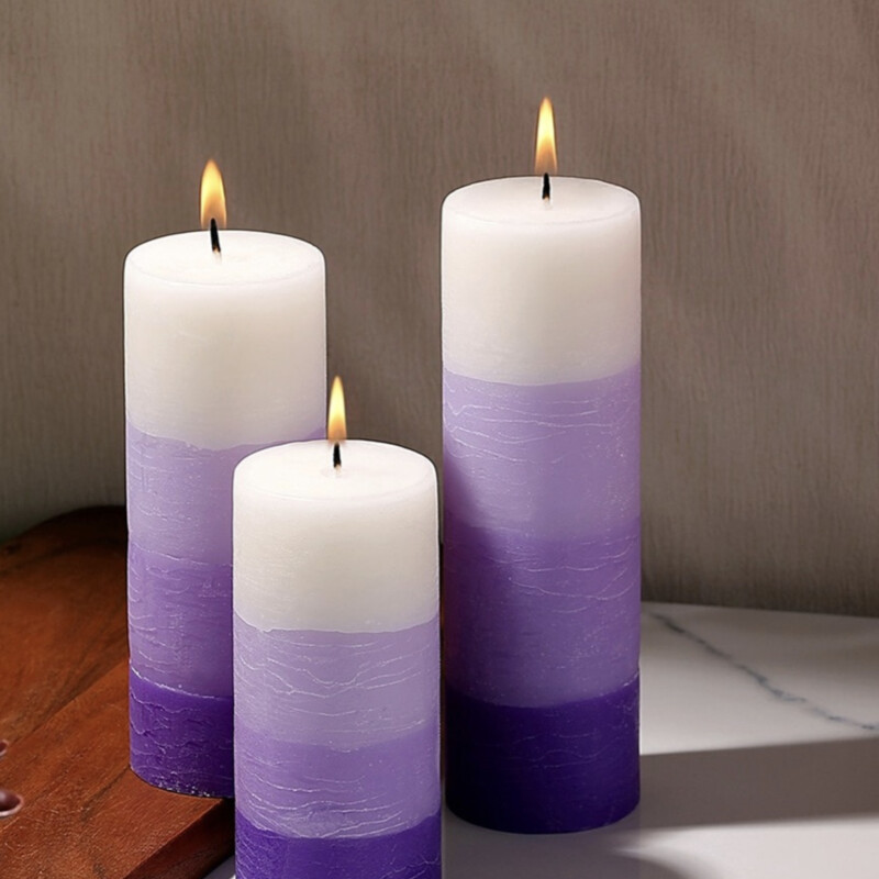 Elegant Purple & White Textured 3-Piece Scented Pillar Candle Set – Perfect For Home Ambiance