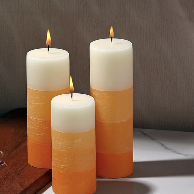 Orange & White Sandalwood Scented Pillar Candle